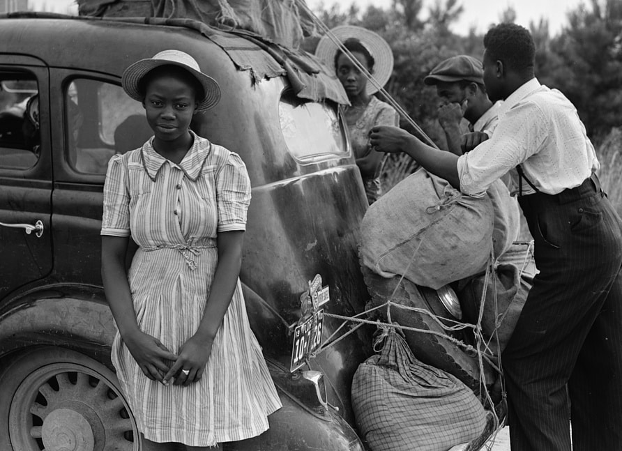 Images from the Great Migration, a mass exodus of Black Americans from the Deep South, due to political violence and destitution. Black families traveled to cities such as New York, Detroit, Chicago, and Portland to improve their quality of life. 