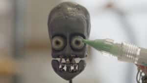 Skeleton of stop motion character being worked on