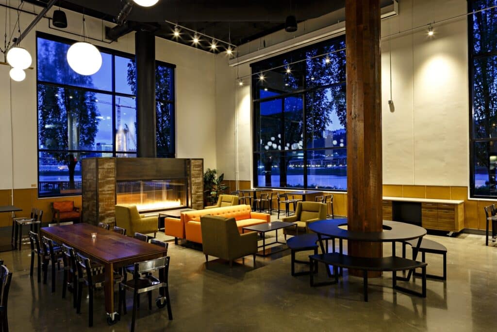 Fireplace in Theory Restaurant at OMSI.